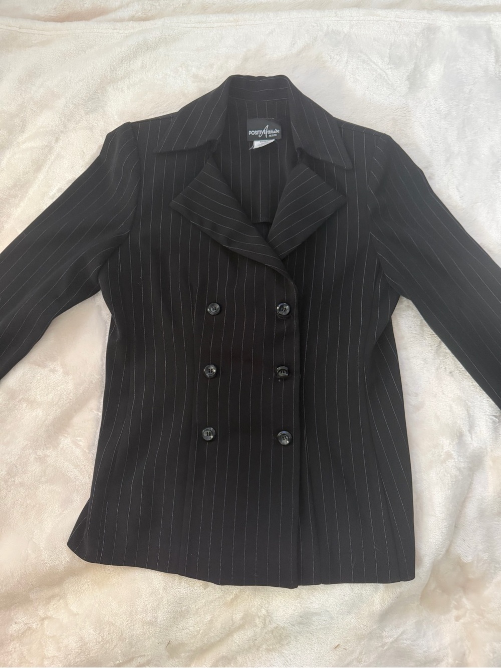 Positive Attitude Black Pinstripe Double-Breasted Blazer